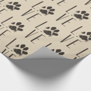 Love with Brown Grunge Pet Paw Print Pattern Wrapping Paper