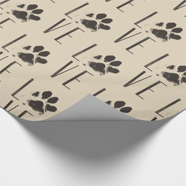 Love with  Brown Grunge Pet Paw Print Pattern Wrapping Paper (Corner)