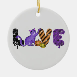 Love with Cute Cat for Halloween Ceramic Tree Decoration