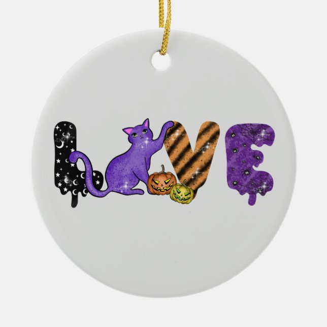 Love with Cute Cat for Halloween Ceramic Tree Decoration (Front)