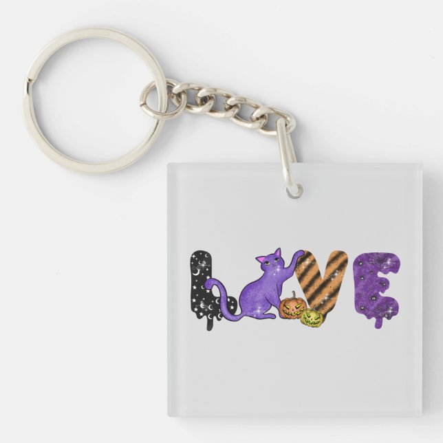 Love with Cute Cat for Halloween Key Ring (Front)