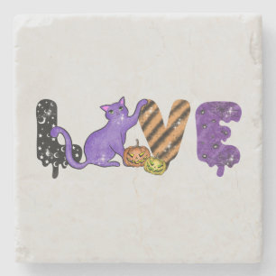 Love with Cute Cat for Halloween Stone Coaster