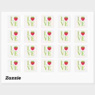 LOVE with Cute Strawberry Square Sticker