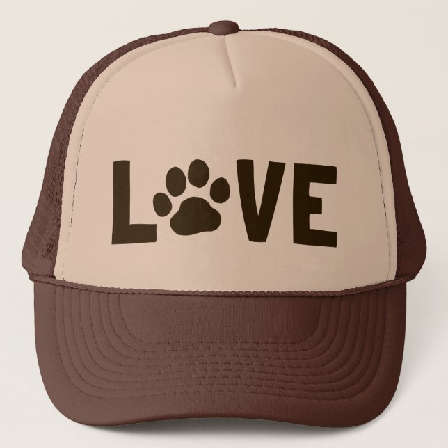 LOVE with Dog Paw Print Trucker Hat (Front)