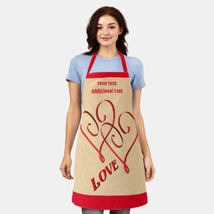 Love With Entwined Red Hearts Personalised Apron