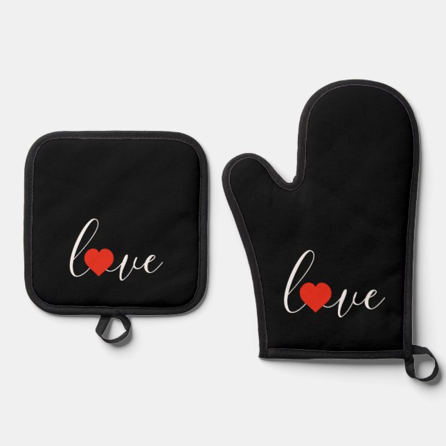 Love, With Heart Oven Mitt & Pot Holder Set (Front)