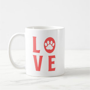 Love with Paw Print (Cats, Dogs, Pets) in Pink Coffee Mug