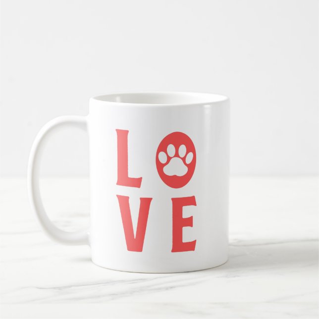 Love with Paw Print (Cats, Dogs, Pets) in Pink Coffee Mug (Left)