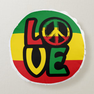 LOVE with peace symbol, reggae style Round Cushion