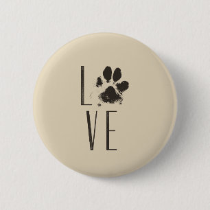 Love with Pet Paw Print Brown Grunge Typography 6 Cm Round Badge
