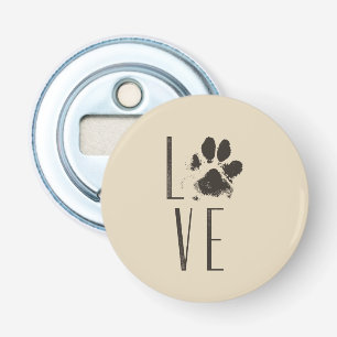 Love with Pet Paw Print Brown Grunge Typography Bottle Opener