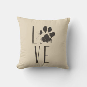 Love with Pet Paw Print Brown Grunge Typography Cushion