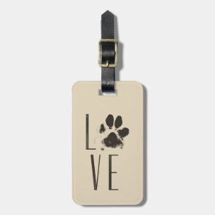 Love with Pet Paw Print Brown Grunge Typography Luggage Tag