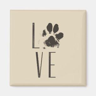 Love with Pet Paw Print Brown Grunge Typography Magnet