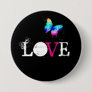 Love with rainbow butterfly 7.5 cm round badge