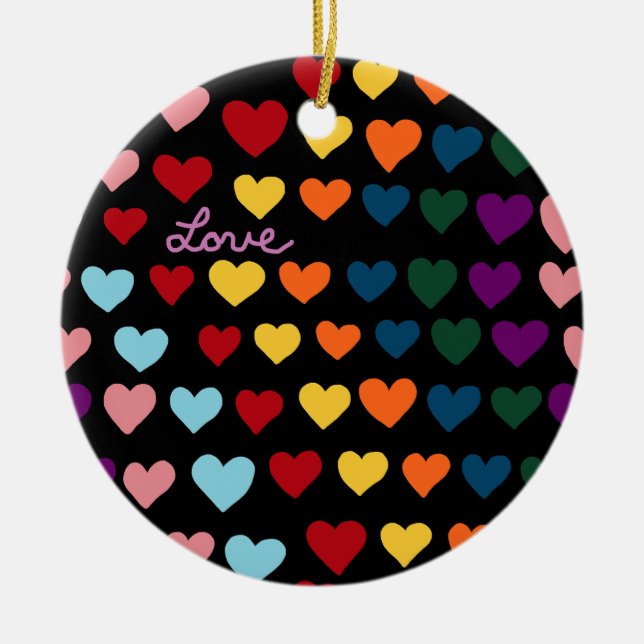 Love With Rainbow of Hearts Ceramic Tree Decoration (Front)