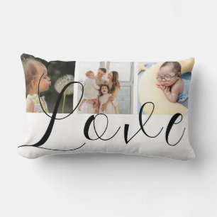 Love  with Script Custom 3 Photo Collage Lumbar Lumbar Cushion