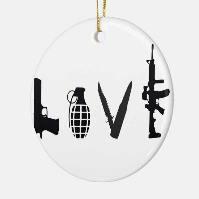Love with Weapons Ceramic Tree Decoration (Left)