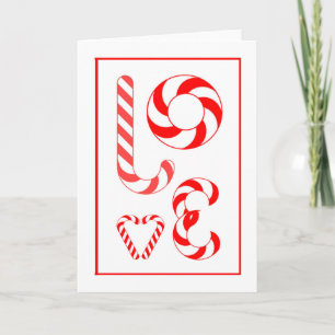 Love Word Art Candy Cane Peppermint Swirl Letters Holiday Card