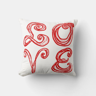 LOVE Word Art Fabric Font Red Letters Cushion