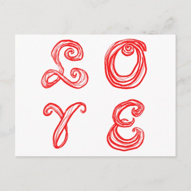 LOVE word art fabric font red letters Postcard (Front)
