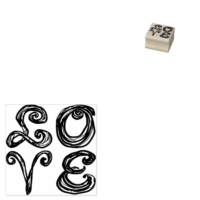 LOVE Word Art Fabric Font Red Letters  Rubber Stamp (Stamped)