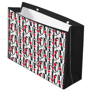 Love Word Art Hearts Red Black Pattern Valentine's Large Gift Bag