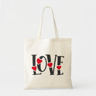 Love Word Art Hearts Red Black Valentine's Tote Bag