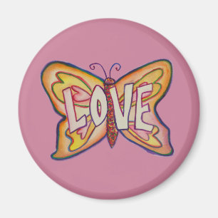 Love Word Art Pink Butterfly Custom Fridge Magnet