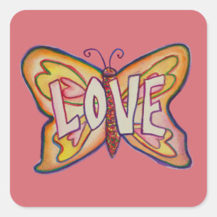 Love Word Art Pink Butterfly Decal Stickers