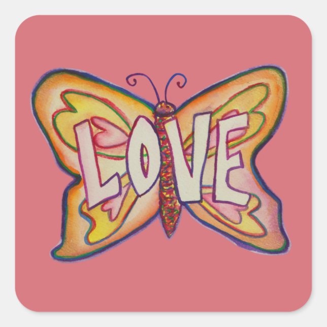 Love Word Art Pink Butterfly Decal Stickers (Front)