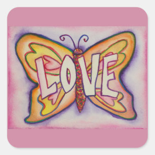 Love Word Art Pink Butterfly Sticker Decals