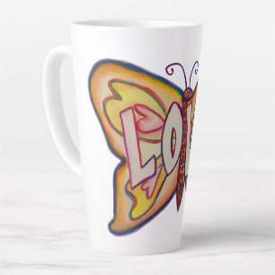 Love Word Art Pink Butterfly Wing Cup Latte Mug