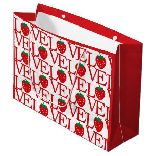 Love Word Art Strawberry Pattern Red Valentine's Large Gift Bag