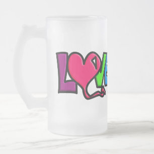 Love Word Art Typography Frosted Glass Beer Mug