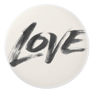 LOVE Word Calligraphy Brush Lettering Elegant Ceramic Knob