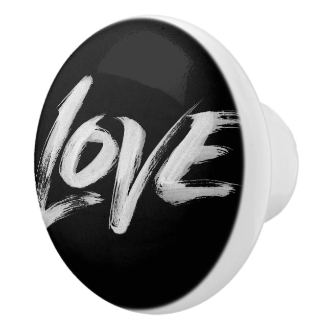 LOVE Word Calligraphy Elegant Lettering Black Ceramic Knob (Right)