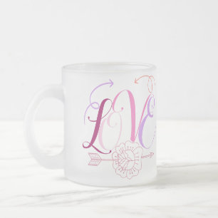 Love word & flowers with arrow frosted glass coffee mug