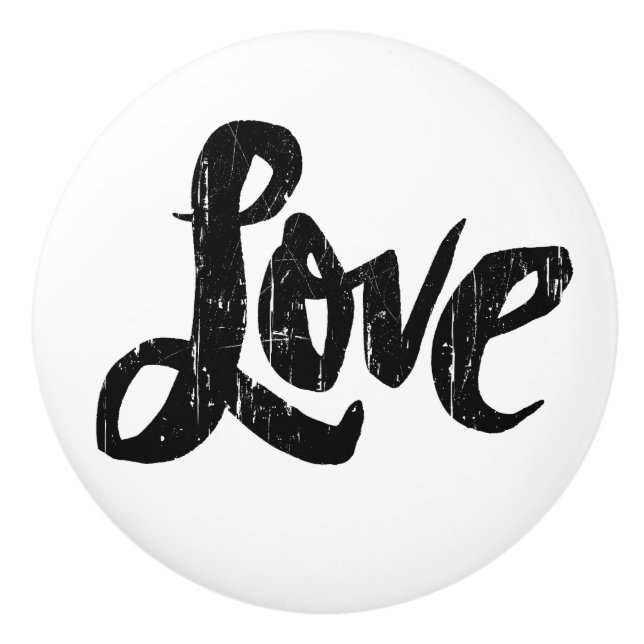LOVE Word Lettering Hippie Calligraphy Valentine C Ceramic Knob (Front)