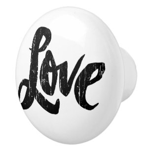 LOVE Word Lettering Hippie Calligraphy Valentine C Ceramic Knob