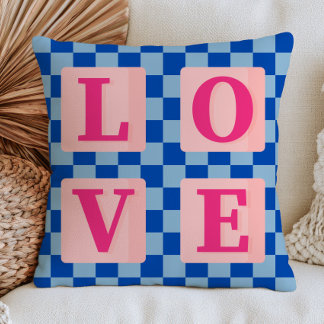 LOVE Word on Chequered Pattern Dopamine Aesthetic  Cushion