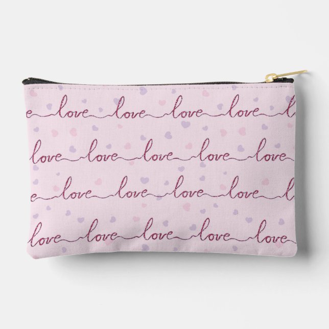 LOVE word On Pink Heart Background Accessory Pouch (Back)