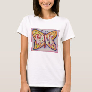 Love Word Pink Butterfly Custom Art T-Shirts
