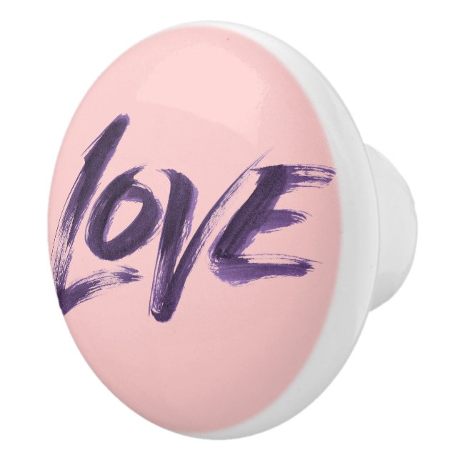 LOVE Word Purple Pink Calligraphy Brush Lettering Ceramic Knob (Right)