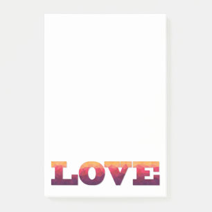 Love word purple, pink post it notes