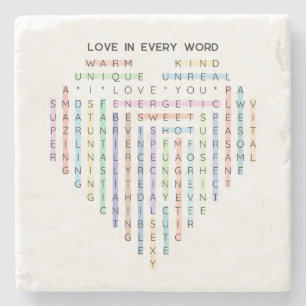 Love Word Quest - Heart Puzzle - I Love You Stone Coaster
