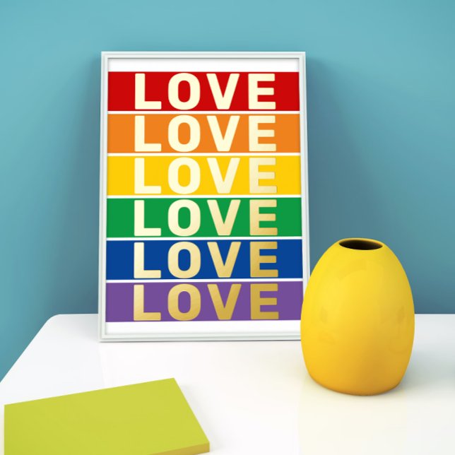 LOVE word rainbow colours gay lesbian flag gold  Foil Prints (Creator Uploaded)