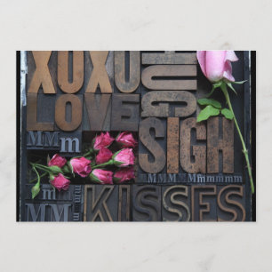 love words in letterpress type invitation