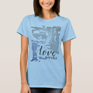 "Love works" Grey Blue Batik-like Island Pattern T T-Shirt