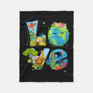 Love world earth day 2026 environmental animal tre fleece blanket